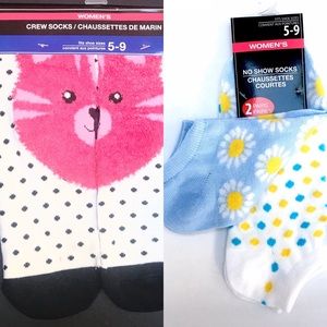 Womens socks 3 Pairs kitty Polka dot flower Sz 5-9